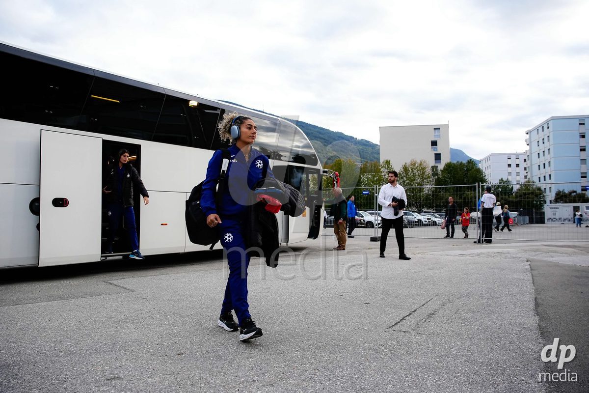 SION, SWITZERLAND - OCTOBER 13: Players of Israel arrival during the FIFA Women´s World Cup European Qualifiers match between Switzerland and Israel at Stade de Tourbillon on October 13, 2026 in Sion, Switzerland.