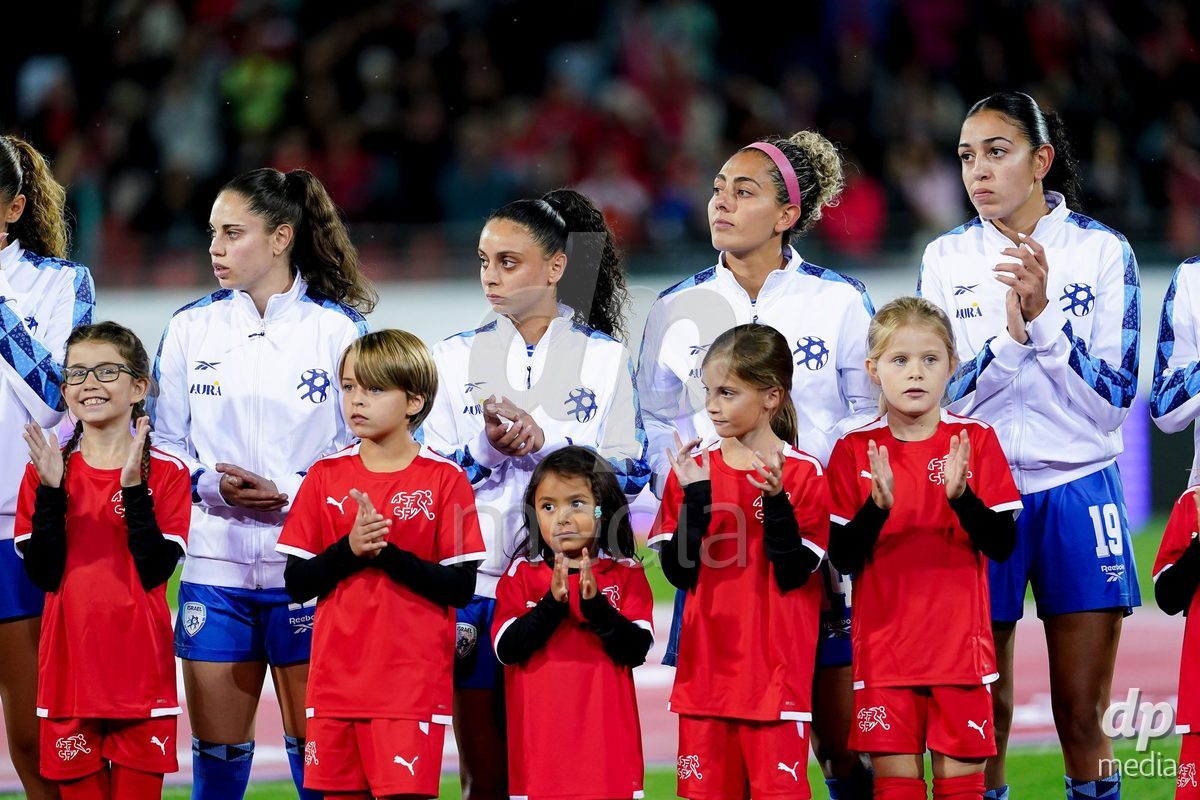 SION, SWITZERLAND - OCTOBER 13: Players of Israel during the FIFA Women´s World Cup European Qualifiers match between Switzerland and Israel at Stade de Tourbillon on October 13, 2026 in Sion, Switzerland.
