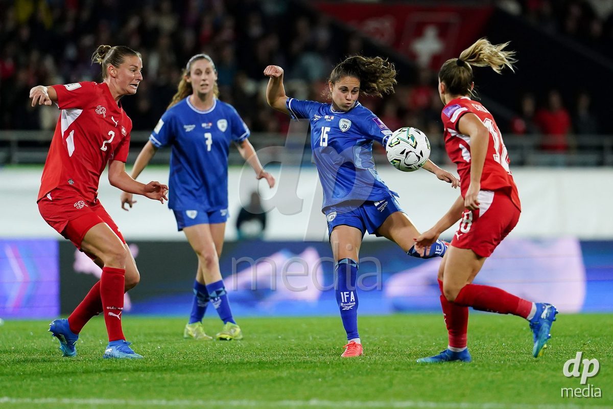 SION, SWITZERLAND - OCTOBER 13: Vital Kats of Israel in action during the FIFA Women´s World Cup European Qualifiers match between Switzerland and Israel at Stade de Tourbillon on October 13, 2026 in Sion, Switzerland.