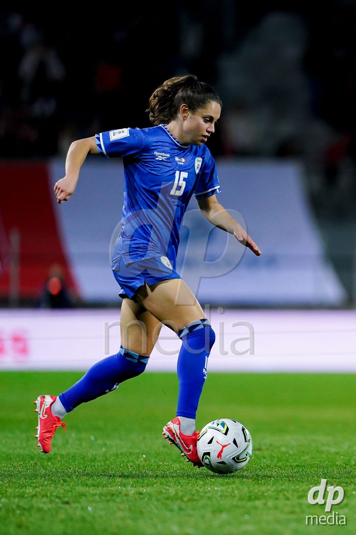 SION, SWITZERLAND - OCTOBER 13: Vital Kats of Israel controls the ball during the FIFA Women´s World Cup European Qualifiers match between Switzerland and Israel at Stade de Tourbillon on October 13, 2026 in Sion, Switzerland.