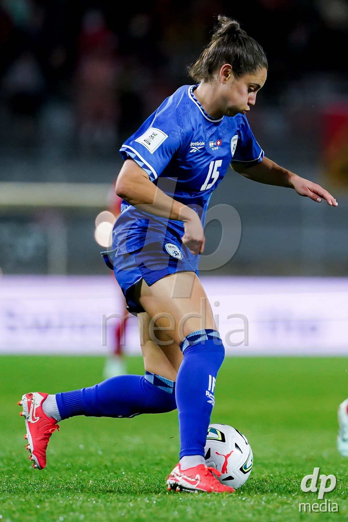 SION, SWITZERLAND - OCTOBER 13: Vital Kats of Israel controls the ball during the FIFA Women´s World Cup European Qualifiers match between Switzerland and Israel at Stade de Tourbillon on October 13, 2026 in Sion, Switzerland.