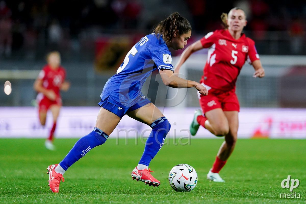 SION, SWITZERLAND - OCTOBER 13: Vital Kats of Israel controls the ball during the FIFA Women´s World Cup European Qualifiers match between Switzerland and Israel at Stade de Tourbillon on October 13, 2026 in Sion, Switzerland.