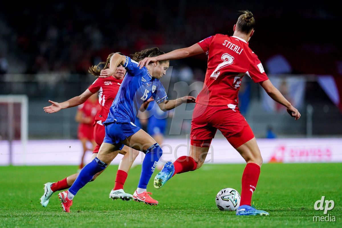 SION, SWITZERLAND - OCTOBER 13: Vital Kats of Israel controls the ball during the FIFA Women´s World Cup European Qualifiers match between Switzerland and Israel at Stade de Tourbillon on October 13, 2026 in Sion, Switzerland.