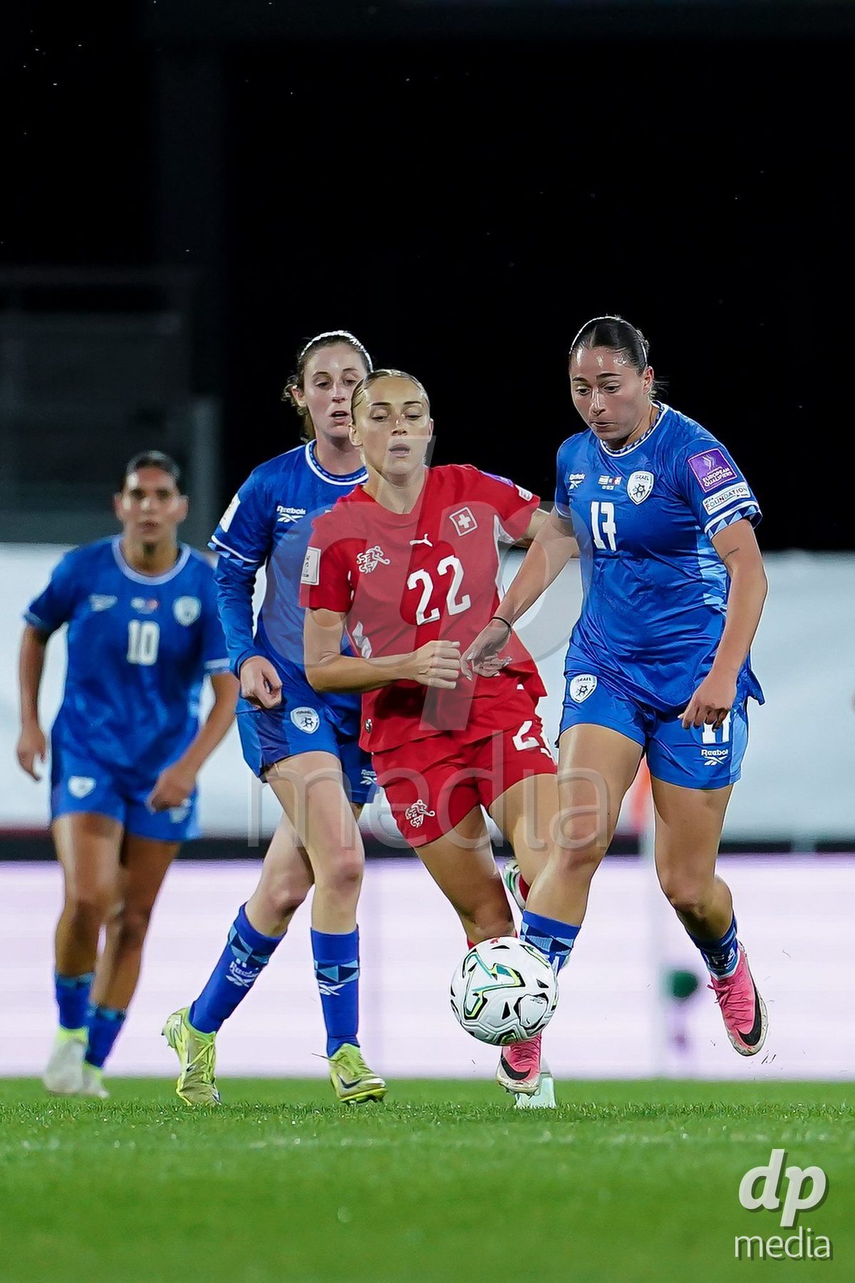 SION, SWITZERLAND - OCTOBER 13: Smadar Cohen of Israel and Lia Walti of Switzerland battle for the ball during the FIFA Women´s World Cup European Qualifiers match between Switzerland and Israel at Stade de Tourbillon on October 13, 2026 in Sion, Switzerland.
