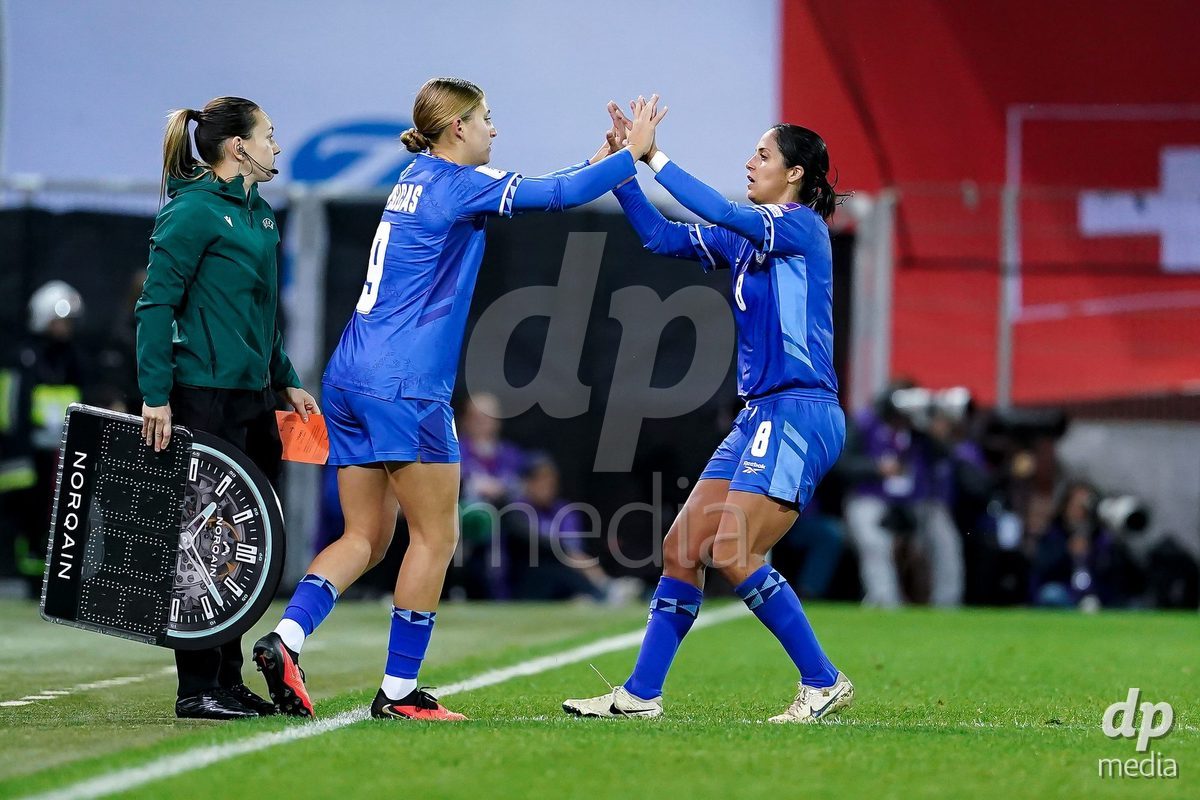 SION, SWITZERLAND - OCTOBER 13: Shani David of Israel and Tamar Lipsicas Geva of Israel during the FIFA Women´s World Cup European Qualifiers match between Switzerland and Israel at Stade de Tourbillon on October 13, 2026 in Sion, Switzerland.