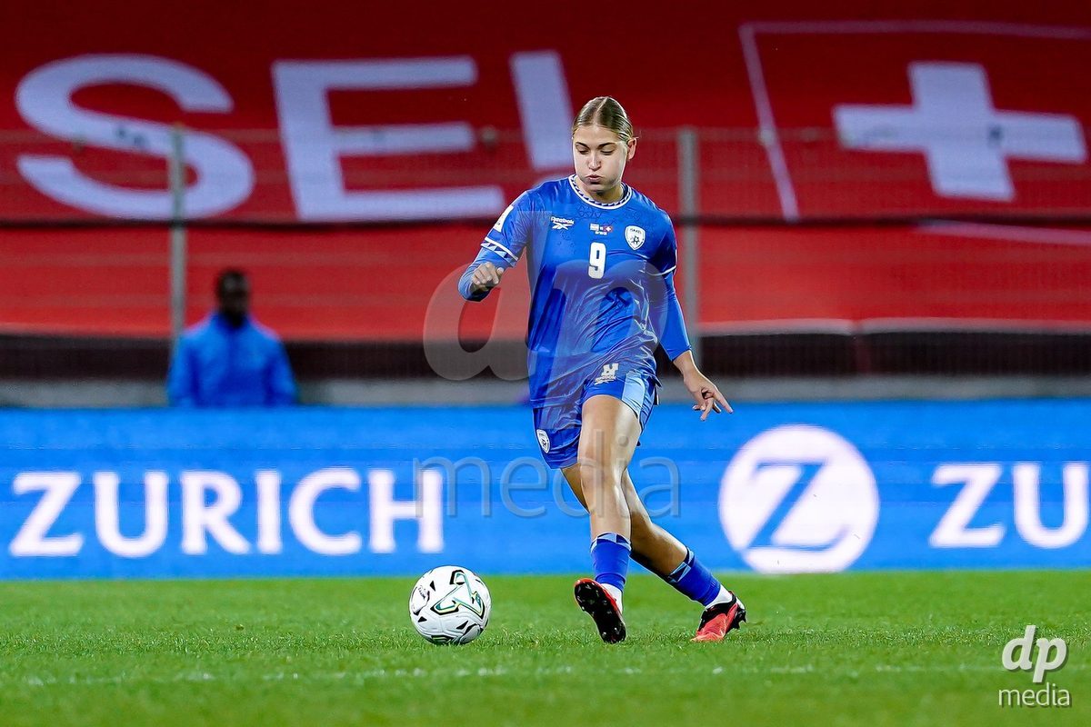 SION, SWITZERLAND - OCTOBER 13: Tamar Lipsicas Geva of Israel controls the ball during the FIFA Women´s World Cup European Qualifiers match between Switzerland and Israel at Stade de Tourbillon on October 13, 2026 in Sion, Switzerland.