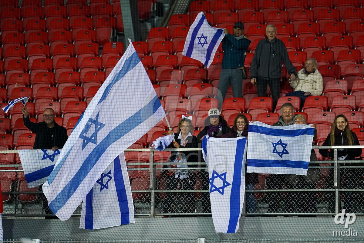 SION, SWITZERLAND - OCTOBER 13: Fans of Israel during the FIFA Women´s World Cup European Qualifiers match between Switzerland and Israel at Stade de Tourbillon on October 13, 2026 in Sion, Switzerland.