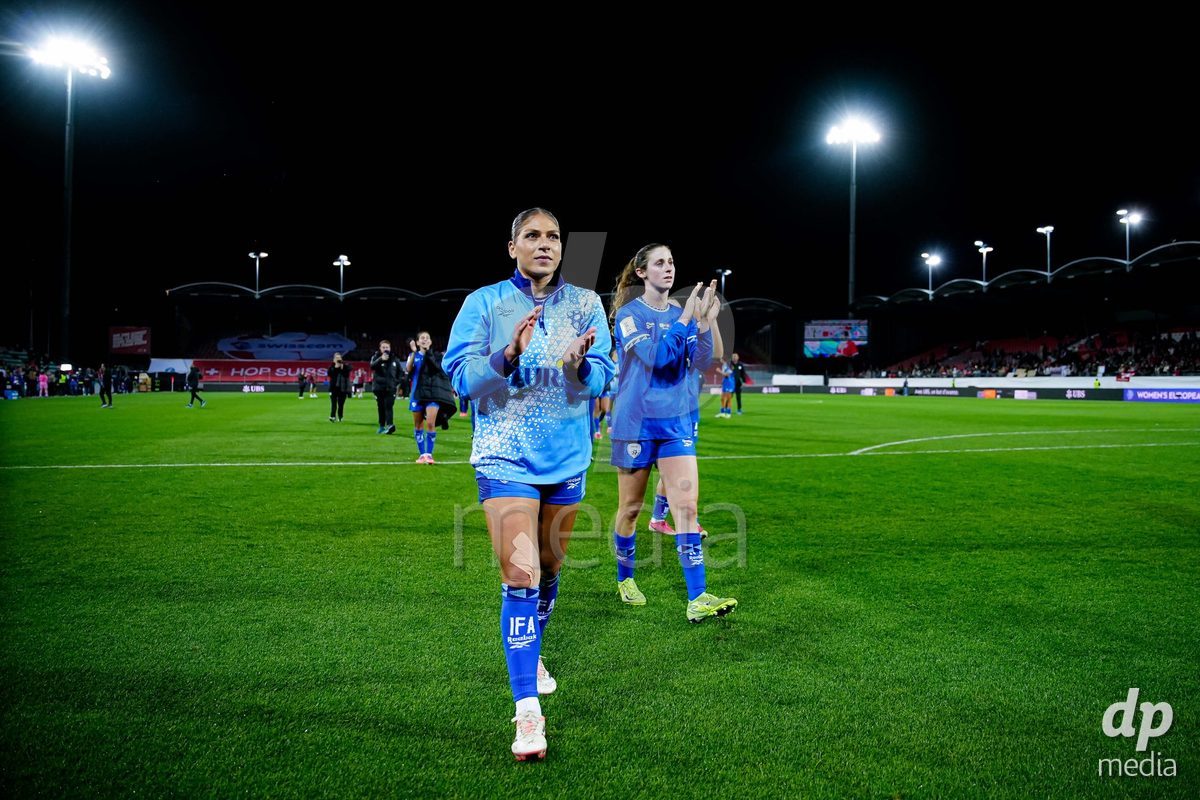 SION, SWITZERLAND - OCTOBER 13: Players of Israel after the FIFA Women´s World Cup European Qualifiers match between Switzerland and Israel at Stade de Tourbillon on October 13, 2026 in Sion, Switzerland.