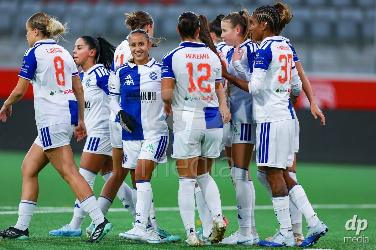 THUN, SWITZERLAND - OCTOBER 25: Celebrating the goal scored by Sury Lamontana from the GC Frauenfussball during the AXA Women's Cup match between FC Thun and GC Frauenfussball at Visana Stadion on October 25, 2026 in Thun, Switzerland.