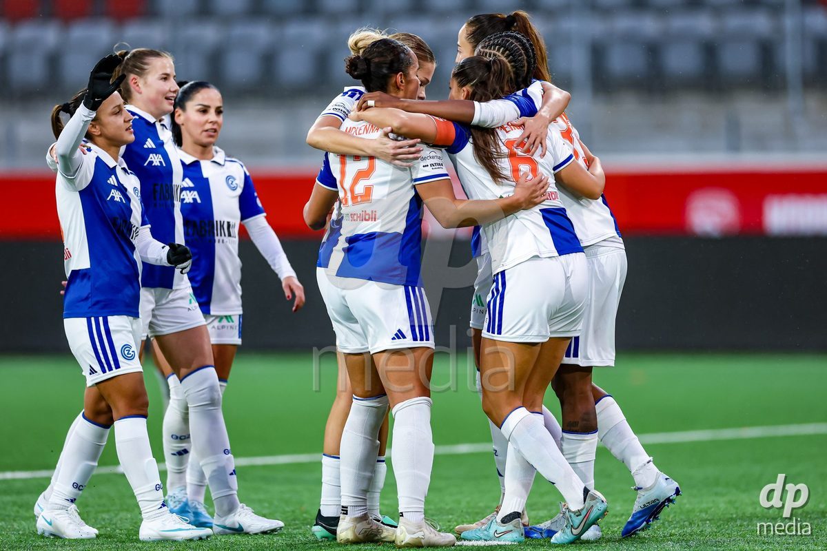 THUN, SWITZERLAND - OCTOBER 25: Celebration GC Frauenfussball goal during the AXA Women's Cup match between FC Thun and GC Frauenfussball at Visana Stadion on October 25, 2026 in Thun, Switzerland.