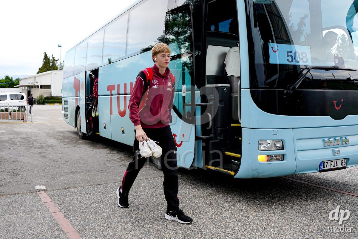 SIDE, TURKIYE - OCTOBER 28: Players of Switzerland arrival prior to the International Friendly match between Switzerland and Turkiye at Emirhan Sport Complex on October 28, 2026 in Side, Turkiye.