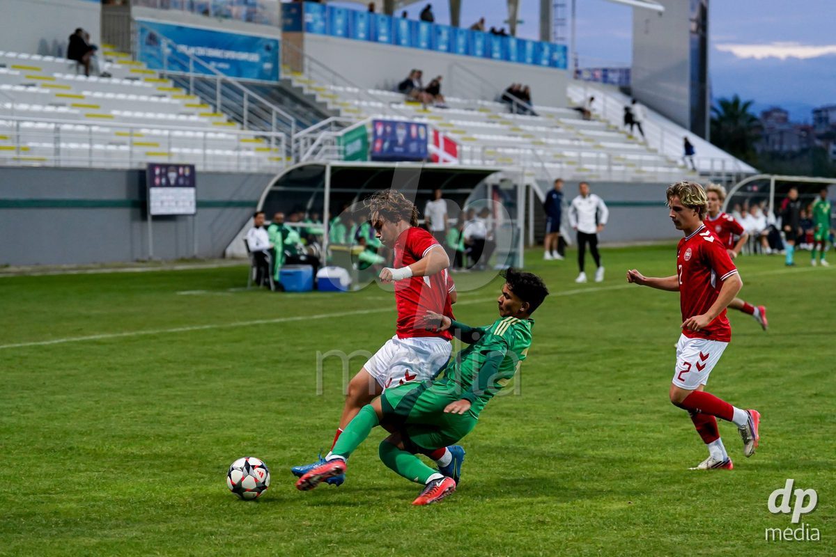 SIDE, TURKIYE - OCTOBER 28: Hector Andersen of Denmark battles for the ball during the International Friendly match between Denmark U16 and Saudi Arabia U16 at Emirhan Sport Complex on October 28, 2026 in Side, Turkiye.