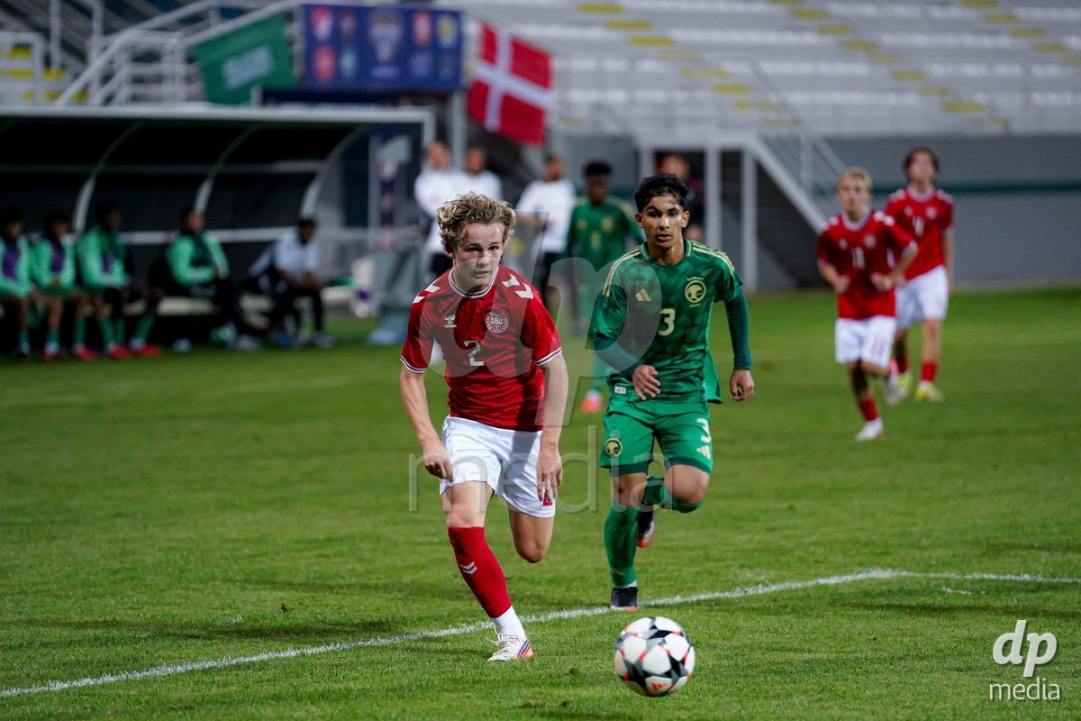 SIDE, TURKIYE - OCTOBER 28: Sigurd Diekhoner Harbeck of Denmark battles for the ball during the International Friendly match between Denmark U16 and Saudi Arabia U16 at Emirhan Sport Complex on October 28, 2026 in Side, Turkiye.