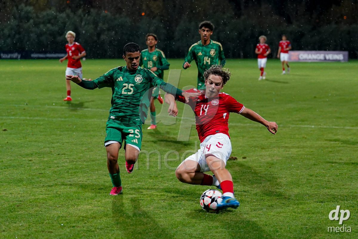 SIDE, TURKIYE - OCTOBER 28: Hector Andersen of Denmark battles for the ball during the International Friendly match between Denmark U16 and Saudi Arabia U16 at Emirhan Sport Complex on October 28, 2026 in Side, Turkiye.