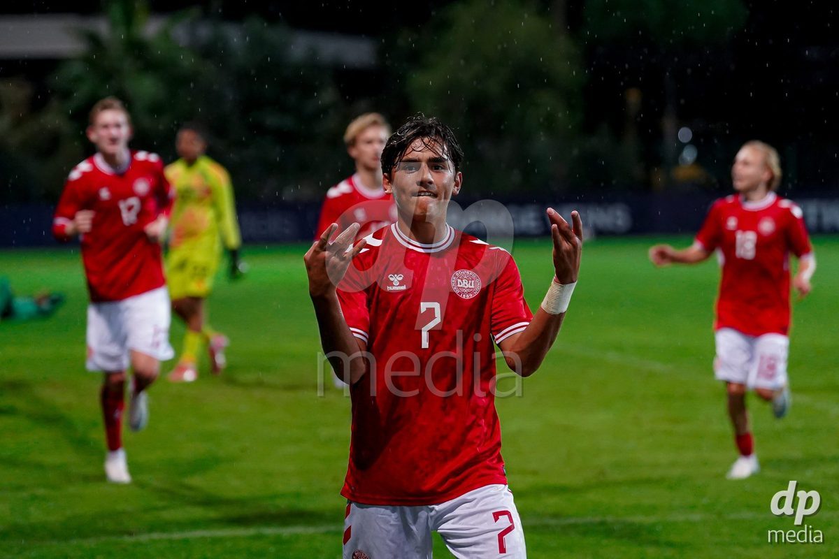 SIDE, TURKIYE - OCTOBER 28: Frederik Abrahamsen of Denmark celebrating during the International Friendly match between Denmark U16 and Saudi Arabia U16 at Emirhan Sport Complex on October 28, 2026 in Side, Turkiye.
