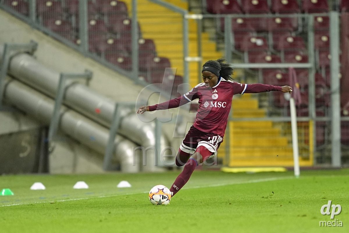 GENEVA, SWITZERLAND - OCTOBER 28: Benedicte Simon of Servette FC Chenois Feminin during the UEFA Women's Champions League match between Servette FC Chenois Feminin and OH Leuven at Stade de Geneve on October 28, 2026 in Geneva, Switzerland.