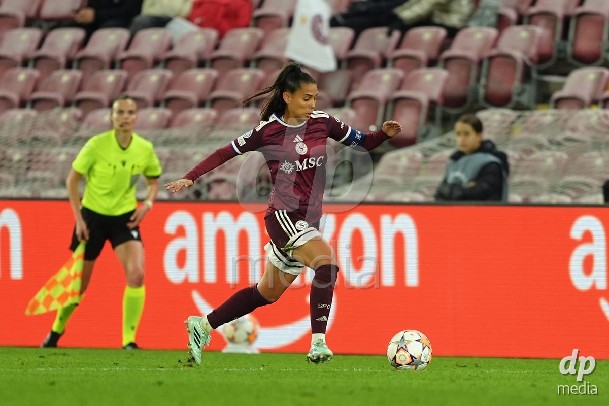 GENEVA, SWITZERLAND - OCTOBER 28: Daina Bourma of Servette FC Chenois Feminin during the UEFA Women's Champions League match between Servette FC Chenois Feminin and OH Leuven at Stade de Geneve on October 28, 2026 in Geneva, Switzerland.