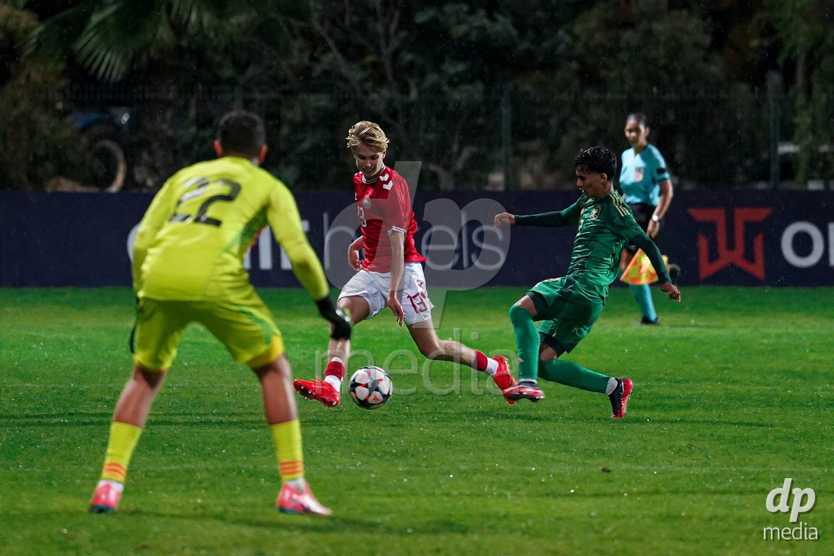 SIDE, TURKIYE - OCTOBER 28: Nicklas Andersen of Denmark battles for the ball during the International Friendly match between Denmark U16 and Saudi Arabia U16 at Emirhan Sport Complex on October 28, 2026 in Side, Turkiye.