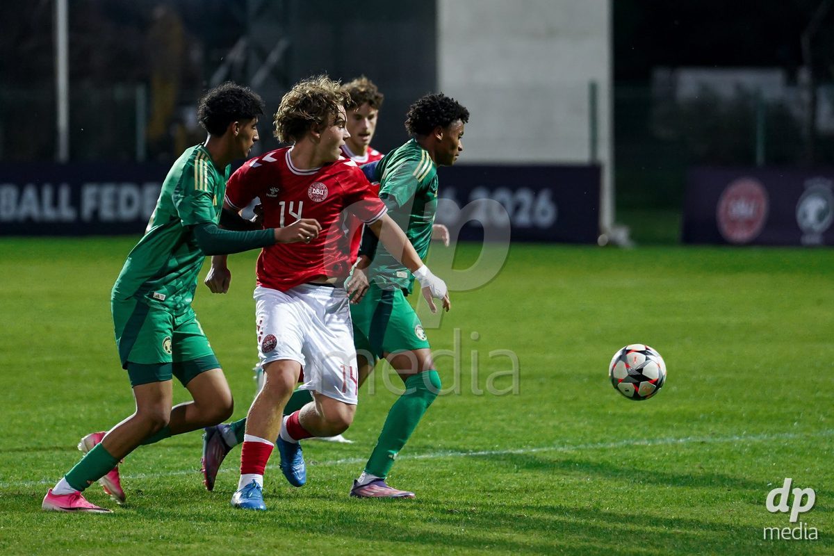 SIDE, TURKIYE - OCTOBER 28: Hector Andersen of Denmark battles for the ball during the International Friendly match between Denmark U16 and Saudi Arabia U16 at Emirhan Sport Complex on October 28, 2026 in Side, Turkiye.