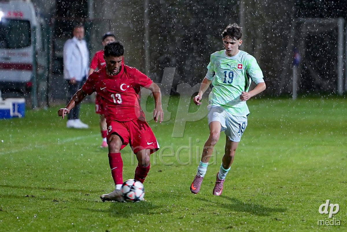 SIDE, TURKIYE - OCTOBER 28: Musse Ghebrengus of Switzerland battles for the ball during the International Friendly match between Switzerland and Turkiye at Emirhan Sport Complex on October 28, 2026 in Side, Turkiye.