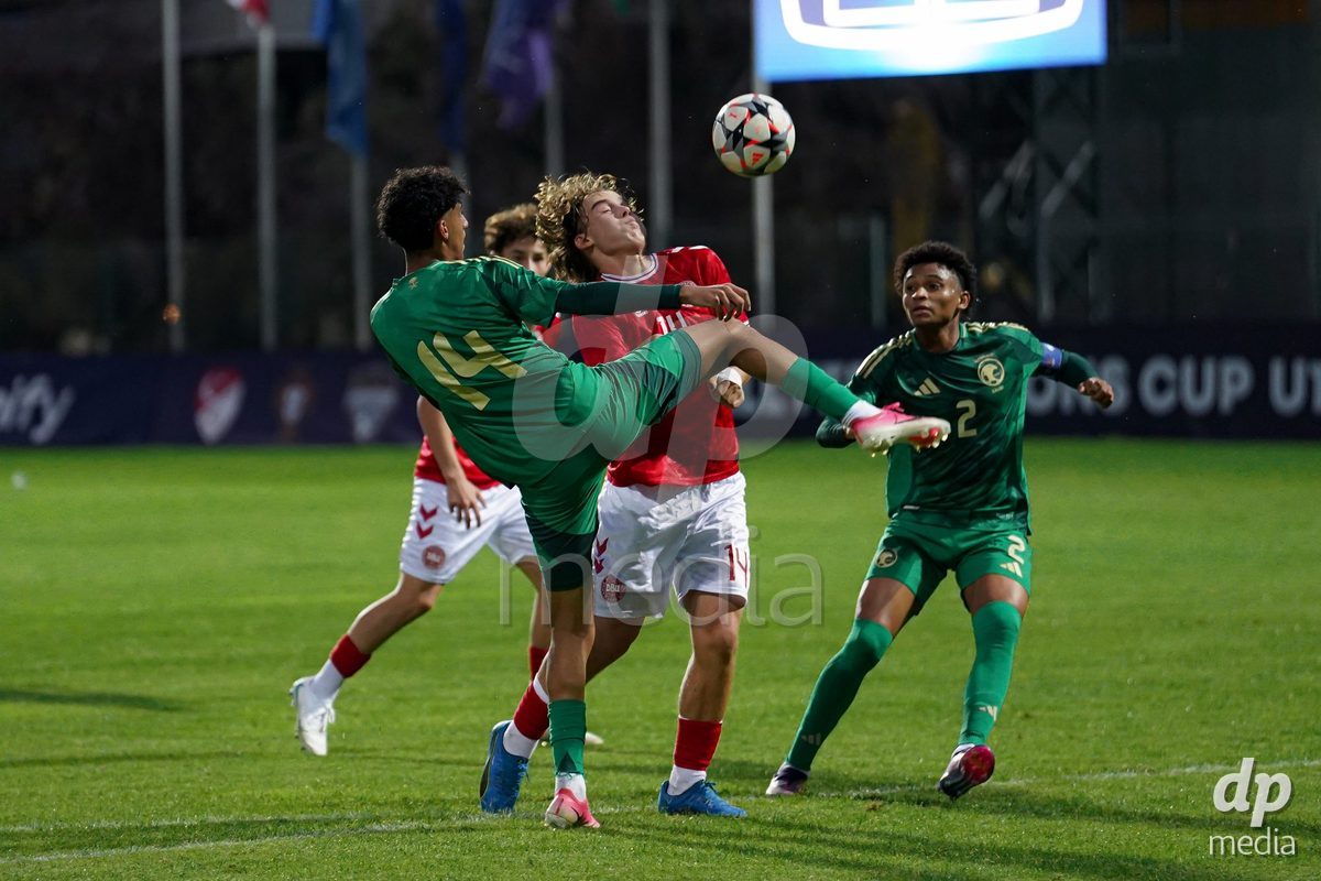 SIDE, TURKIYE - OCTOBER 28: Hector Andersen of Denmark battles for the ball during the International Friendly match between Denmark U16 and Saudi Arabia U16 at Emirhan Sport Complex on October 28, 2026 in Side, Turkiye.