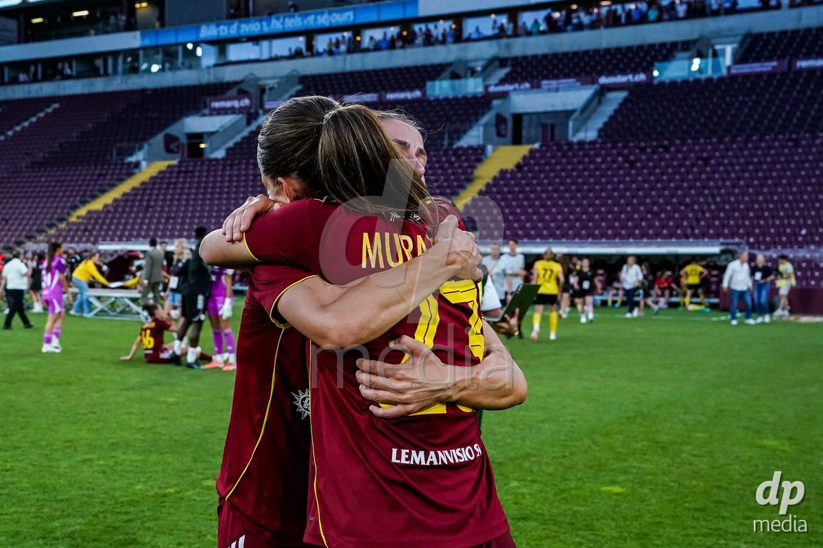 GENEVA, SWITZERLAND - MAY 29: Celebration of team Servette after winning the Final of the AXA Women's Super League match between Servette FC Chenois Feminin and BSC YB Frauen at Stade de Geneve on May 29, 2026 in Geneva, Switzerland.