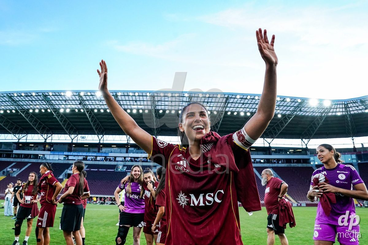 GENEVA, SWITZERLAND - MAY 29: Celebration of team Servette after winning the Final of the AXA Women's Super League match between Servette FC Chenois Feminin and BSC YB Frauen at Stade de Geneve on May 29, 2026 in Geneva, Switzerland.
