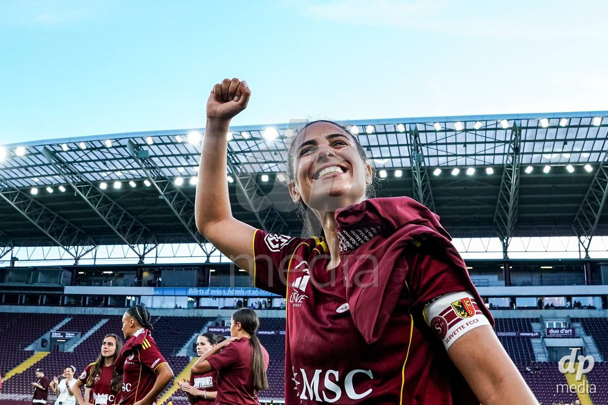 GENEVA, SWITZERLAND - MAY 29: Celebration of team Servette after winning the Final of the AXA Women's Super League match between Servette FC Chenois Feminin and BSC YB Frauen at Stade de Geneve on May 29, 2026 in Geneva, Switzerland.