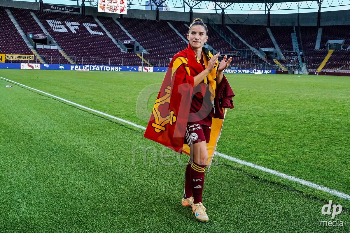 GENEVA, SWITZERLAND - MAY 29: Celebration of team Servette after winning the Final of the AXA Women's Super League match between Servette FC Chenois Feminin and BSC YB Frauen at Stade de Geneve on May 29, 2026 in Geneva, Switzerland.