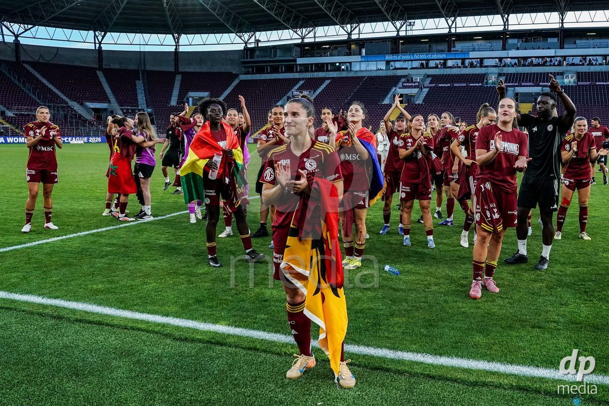 GENEVA, SWITZERLAND - MAY 29: Celebration of team Servette after winning the Final of the AXA Women's Super League match between Servette FC Chenois Feminin and BSC YB Frauen at Stade de Geneve on May 29, 2026 in Geneva, Switzerland.