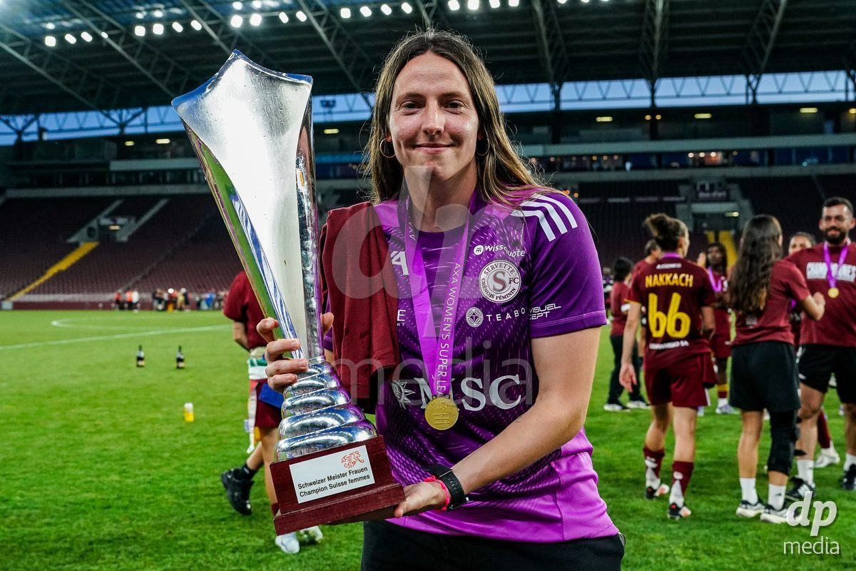 GENEVA, SWITZERLAND - MAY 29: Celebration of team Servette after winning the Final of the AXA Women's Super League match between Servette FC Chenois Feminin and BSC YB Frauen at Stade de Geneve on May 29, 2026 in Geneva, Switzerland.