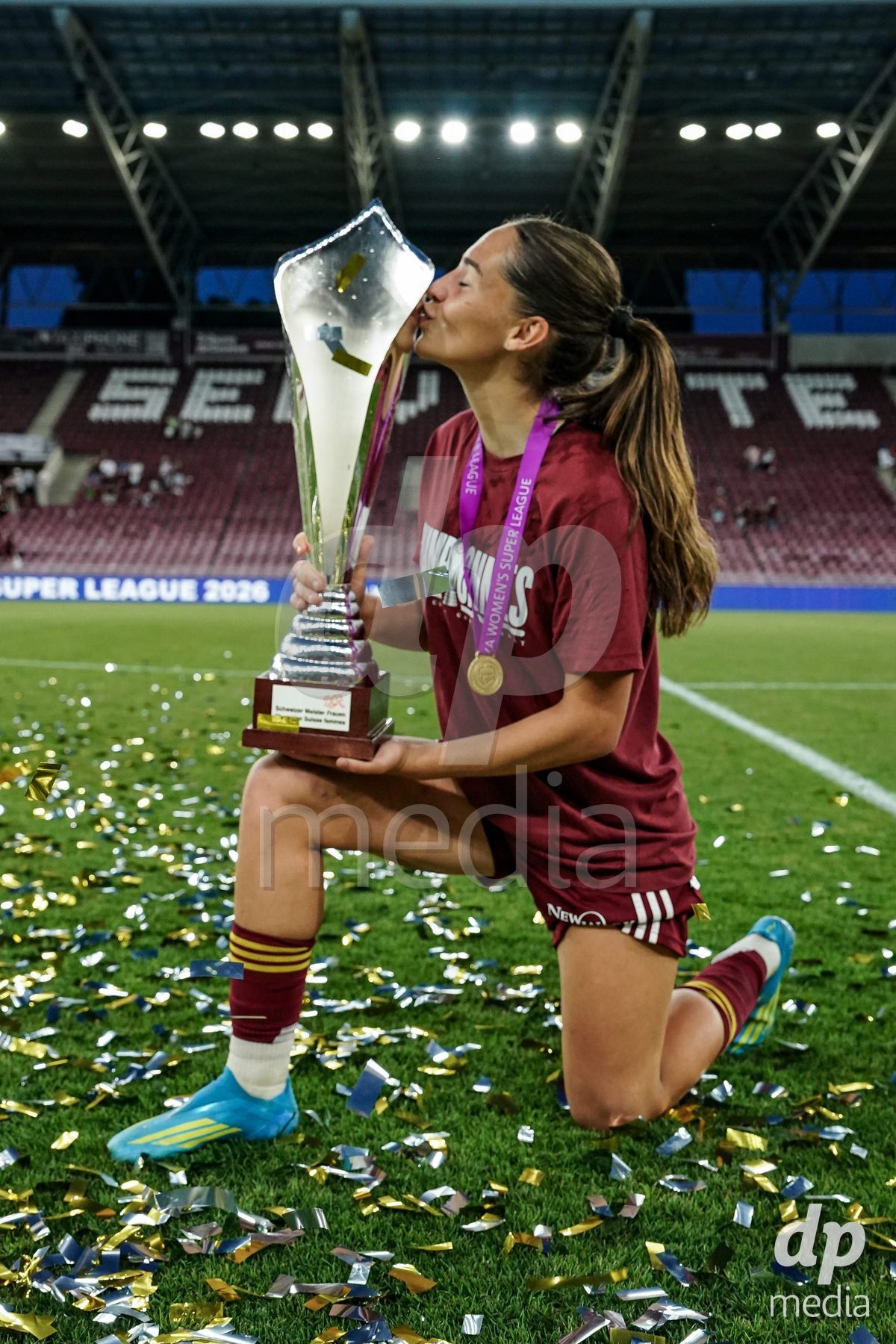 GENEVA, SWITZERLAND - MAY 29: Celebration of team Servette after winning the Final of the AXA Women's Super League match between Servette FC Chenois Feminin and BSC YB Frauen at Stade de Geneve on May 29, 2026 in Geneva, Switzerland.