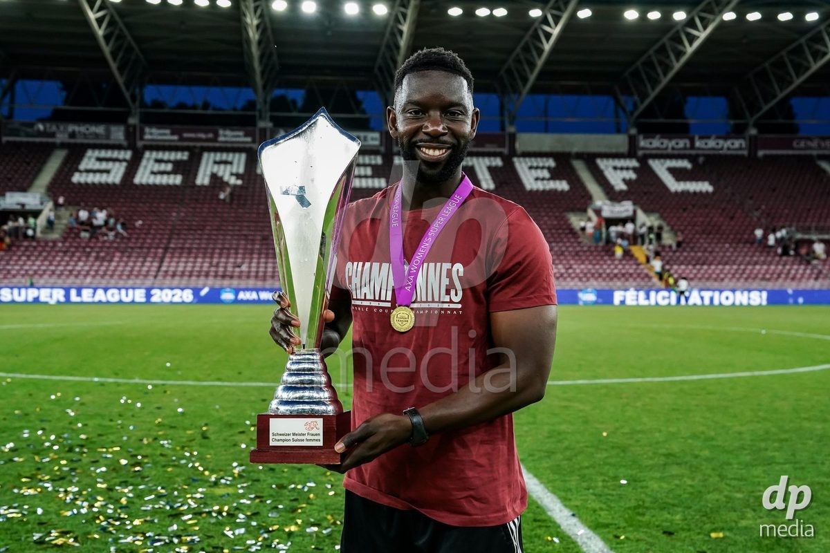 GENEVA, SWITZERLAND - MAY 29: Celebration of team Servette after winning the Final of the AXA Women's Super League match between Servette FC Chenois Feminin and BSC YB Frauen at Stade de Geneve on May 29, 2026 in Geneva, Switzerland.