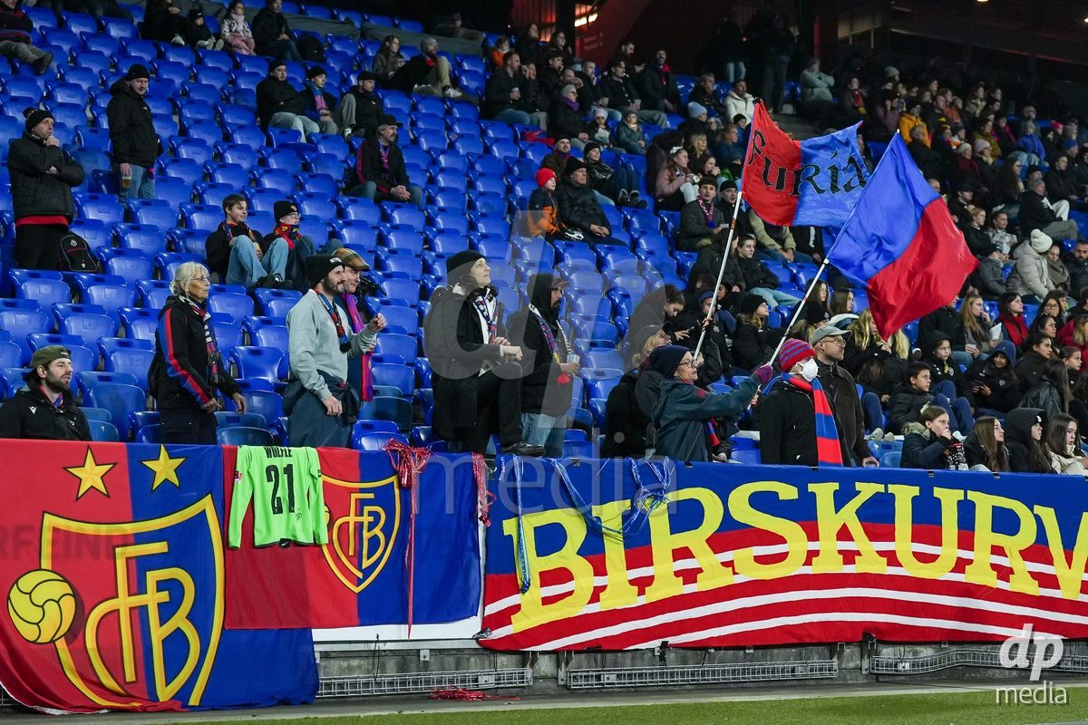 BASEL, SWITZERLAND - OCTOBER 30: Fans of FC Basel during the AXA Women's Super League match between FC Basel 1893 and FC Zurich at St. Jakob-Park on October 30, 2026 in Basel, Switzerland.