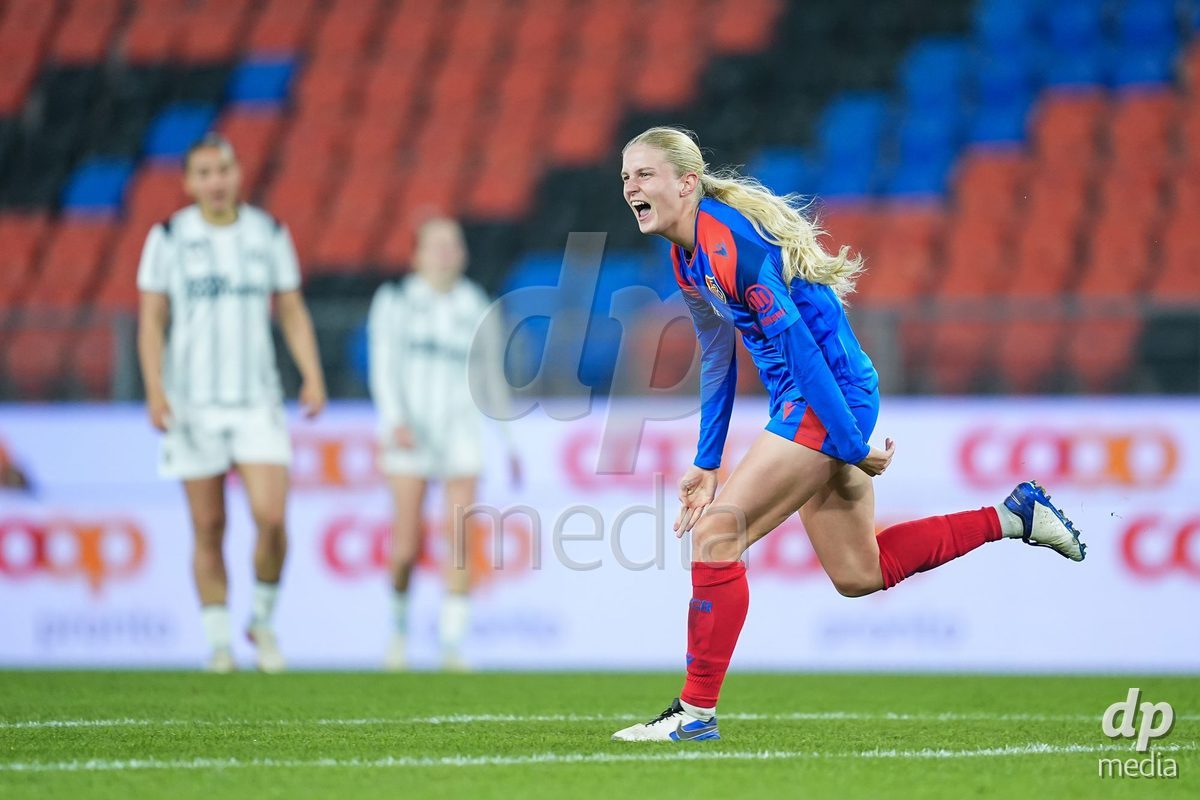 BASEL, SWITZERLAND - OCTOBER 30: Jacqueline Anne Hand of FC Basel 1893 celebrates after scoring her team's first goal during the AXA Women's Super League match between FC Basel 1893 and FC Zurich at St. Jakob-Park on October 30, 2026 in Basel, Switzerland.