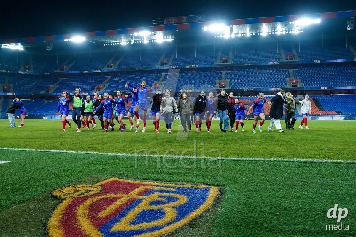 BASEL, SWITZERLAND - OCTOBER 30: Players of FC Basel celebrate the victory after the AXA Women's Super League match between FC Basel 1893 and FC Zurich at St. Jakob-Park on October 30, 2026 in Basel, Switzerland.
