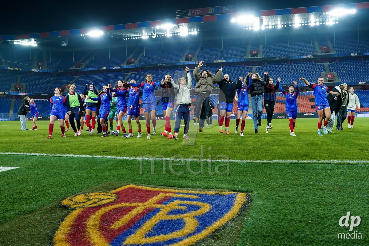BASEL, SWITZERLAND - OCTOBER 30: Players of FC Basel celebrate the victory after the AXA Women's Super League match between FC Basel 1893 and FC Zurich at St. Jakob-Park on October 30, 2026 in Basel, Switzerland.