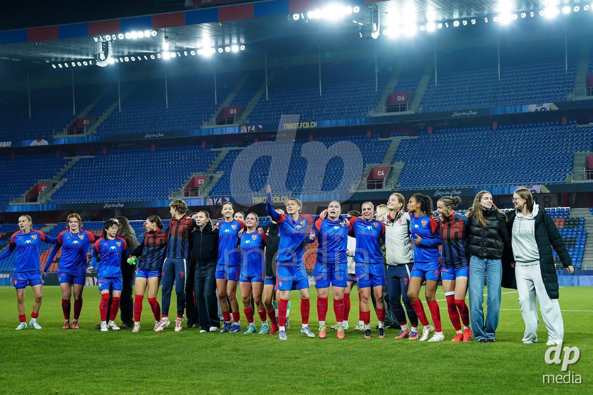 BASEL, SWITZERLAND - OCTOBER 30: Players of FC Basel celebrate the victory after the AXA Women's Super League match between FC Basel 1893 and FC Zurich at St. Jakob-Park on October 30, 2026 in Basel, Switzerland.