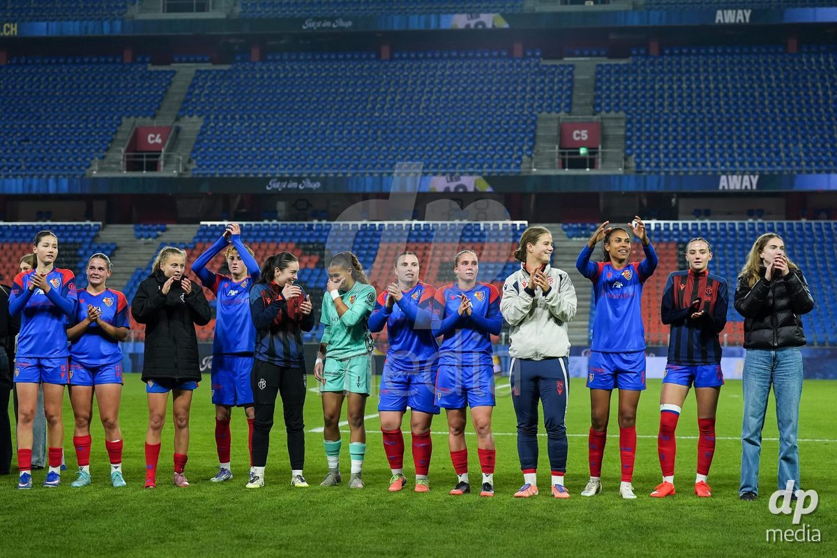 BASEL, SWITZERLAND - OCTOBER 30: Players of FC Basel celebrate the victory after the AXA Women's Super League match between FC Basel 1893 and FC Zurich at St. Jakob-Park on October 30, 2026 in Basel, Switzerland.