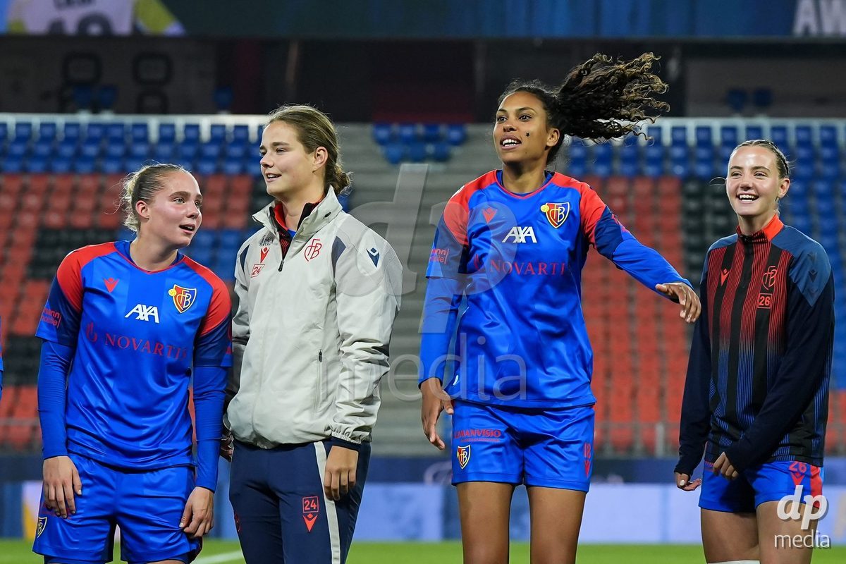 BASEL, SWITZERLAND - OCTOBER 30: Coumba Louisa Sow of FC Basel 1893 and teammates celebrate the victory after the AXA Women's Super League match between FC Basel 1893 and FC Zurich at St. Jakob-Park on October 30, 2026 in Basel, Switzerland.