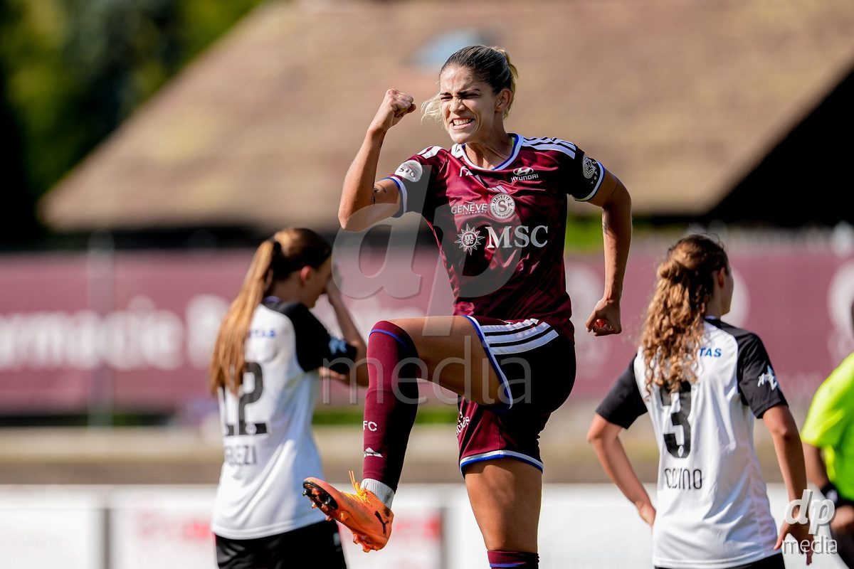Switzerland: AXA Womens Super League 2026/27, Servette FC Chenois Feminin vs FC Aarau Frauen - Stade des Trois-Chene, Chene-Bourg: Stefanie Da Eira (Stéfanie Da Eira) (Servette FC Chenois Feminin) celebrating after scoring teams third goal