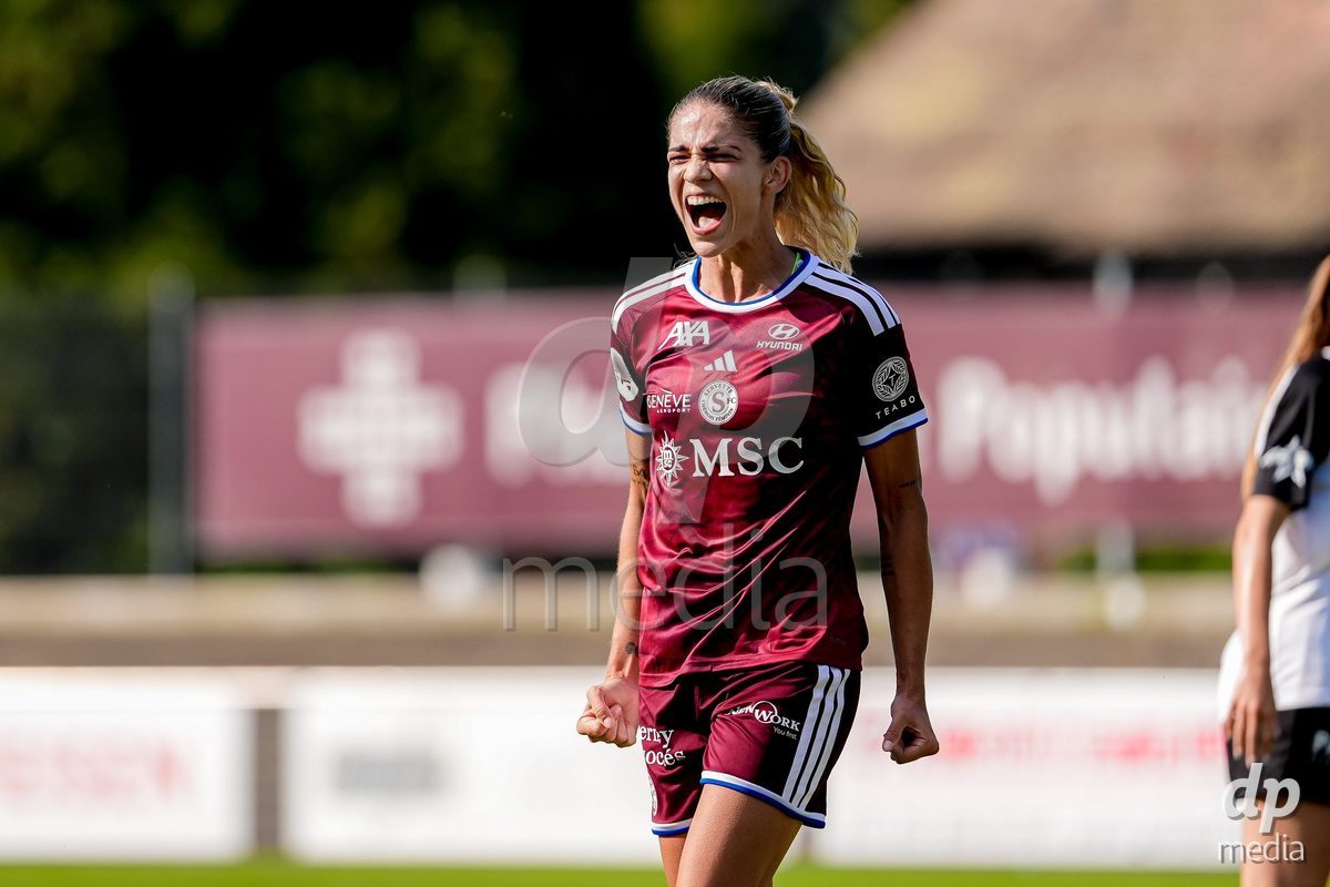 Switzerland: AXA Womens Super League 2026/27, Servette FC Chenois Feminin vs FC Aarau Frauen - Stade des Trois-Chene, Chene-Bourg: Stefanie Da Eira (Stéfanie Da Eira) (Servette FC Chenois Feminin) celebrating after scoring teams third goal