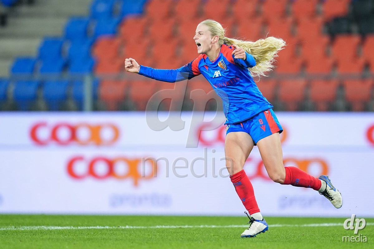 BASEL, SWITZERLAND - OCTOBER 30: Jacqueline Anne Hand of FC Basel 1893 celebrates after scoring her team's first goal during the AXA Women's Super League match between FC Basel 1893 and FC Zurich at St. Jakob-Park on October 30, 2026 in Basel, Switzerland.  (Photo by Daniela Porcelli/DP Media)