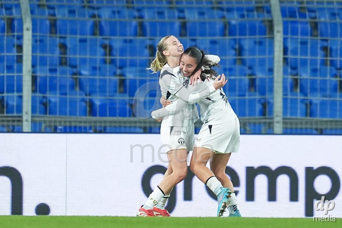 BASEL, SWITZERLAND - OCTOBER 30: Kim Dubs of FC Zurich celebrates with teammates after scoring her team's first goal during the AXA Women's Super League match between FC Basel 1893 and FC Zurich at St. Jakob-Park on October 30, 2026 in Basel, Switzerland.  (Photo by Daniela Porcelli/DP Media)