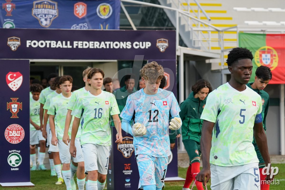 SIDE, TURKIYE - OCTOBER 31: Players of Switzerland enter the field prior to to the International Friendly tournament football match between Portugal U16 and Switzerland U16 at Emirhan Sport Complex on October 31, 2026 in Side, Turkiye.