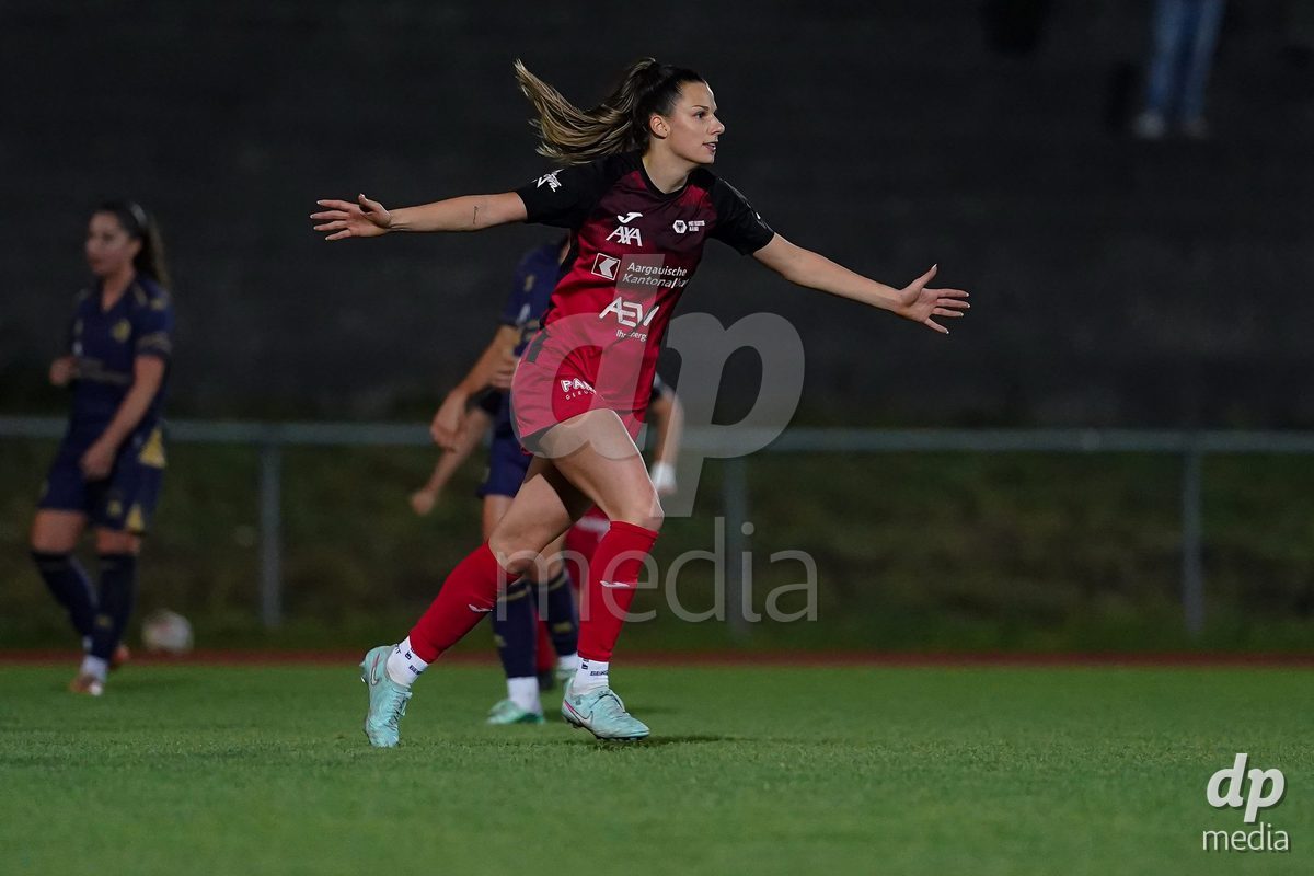 LUZERN, SWITZERLAND - OCTOBER 31: Celia Hofer of FC Aarau Frauen celebrating after scoring teams second goal during the AXA Women's Super League match between FC Luzern and FC Aarau Frauen at Hubelmatt on October 31, 2026 in Luzern, Switzerland.