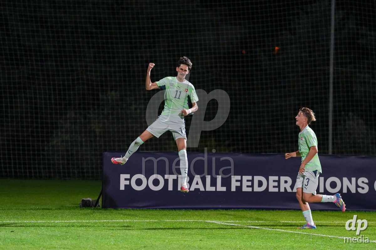 SIDE, TURKIYE - OCTOBER 31: Nolan Schmidt of Switzerland celebrates a goal during the International Friendly tournament football match between Portugal U16 and Switzerland U16 at Emirhan Sport Complex on October 31, 2026 in Side, Turkiye.