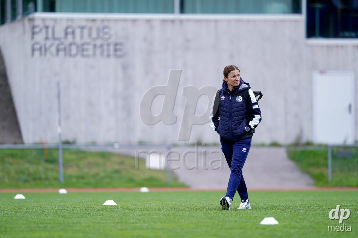 LUZERN, SWITZERLAND - OCTOBER 31: Luzia Odermatt, Head Coach of FC Luzern, arrival prior to the AXA Women's Super League match between FC Luzern and FC Aarau Frauen at Hubelmatt on October 31, 2026 in Luzern, Switzerland.