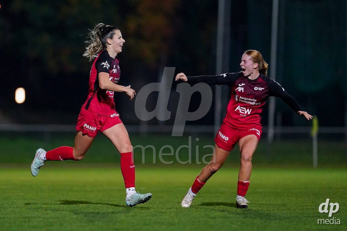 LUZERN, SWITZERLAND - OCTOBER 31: Celia Hofer of FC Aarau Frauen celebrating with team after scoring teams second goal during the AXA Women's Super League match between FC Luzern and FC Aarau Frauen at Hubelmatt on October 31, 2026 in Luzern, Switzerland.