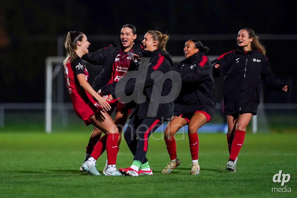 LUZERN, SWITZERLAND - OCTOBER 31: Celia Hofer of FC Aarau Frauen celebrating with team after scoring teams second goal during the AXA Women's Super League match between FC Luzern and FC Aarau Frauen at Hubelmatt on October 31, 2026 in Luzern, Switzerland.